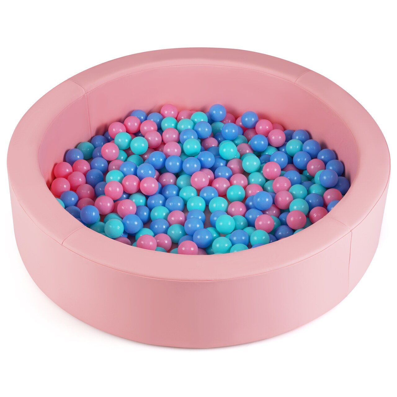 Kids Round Ball Pit with 200 Ocean Balls PU Leather, 41.5” Diameter, 25D Sponge Cushion